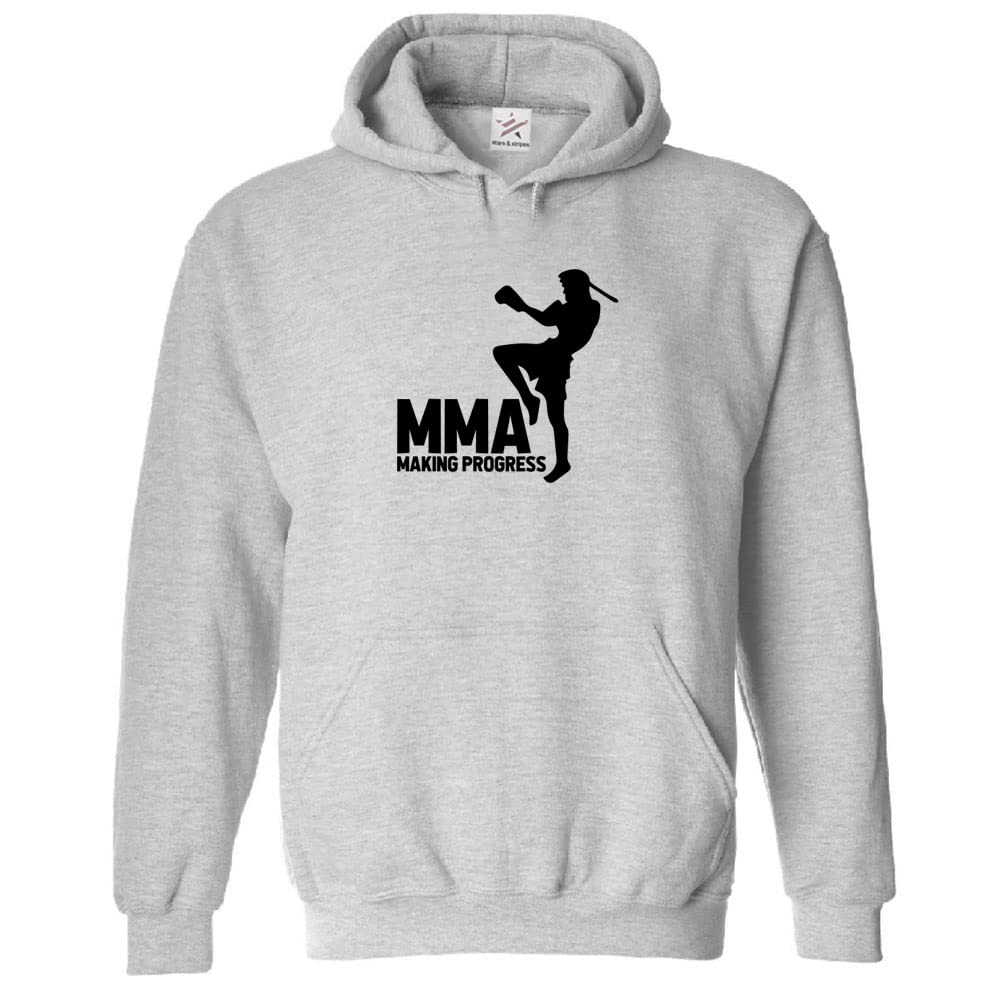 Stars and Stripes MMA Making Progress Unisex Kids Pullover Hoodie for Martial Art Lovers (XS, Sports Grey, 12_13 Years)