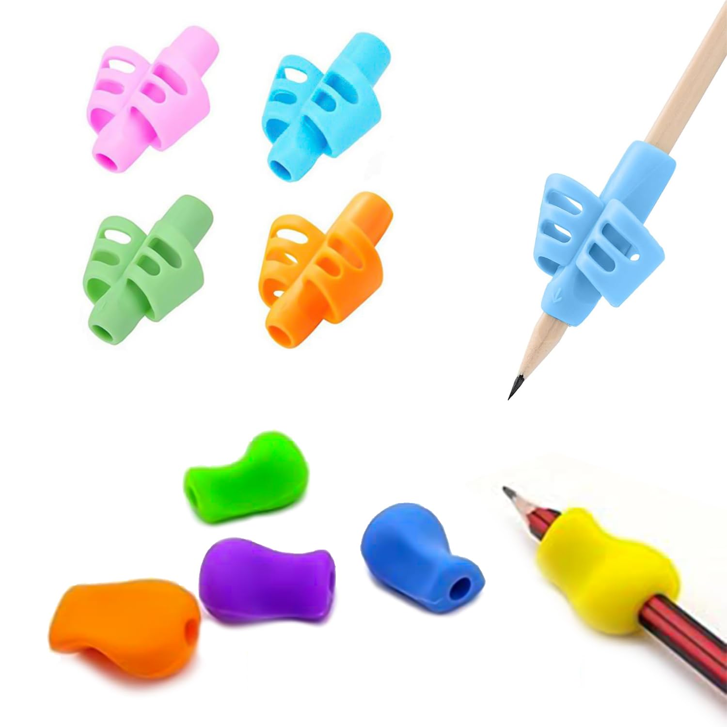 Simsky 8 Impugnature Morbide Per Matita - Correggi Postura Scrittura Per Bambini E Adulti - Ergonomico, Colorato (Verde, Rosa, Blu, Arancione)