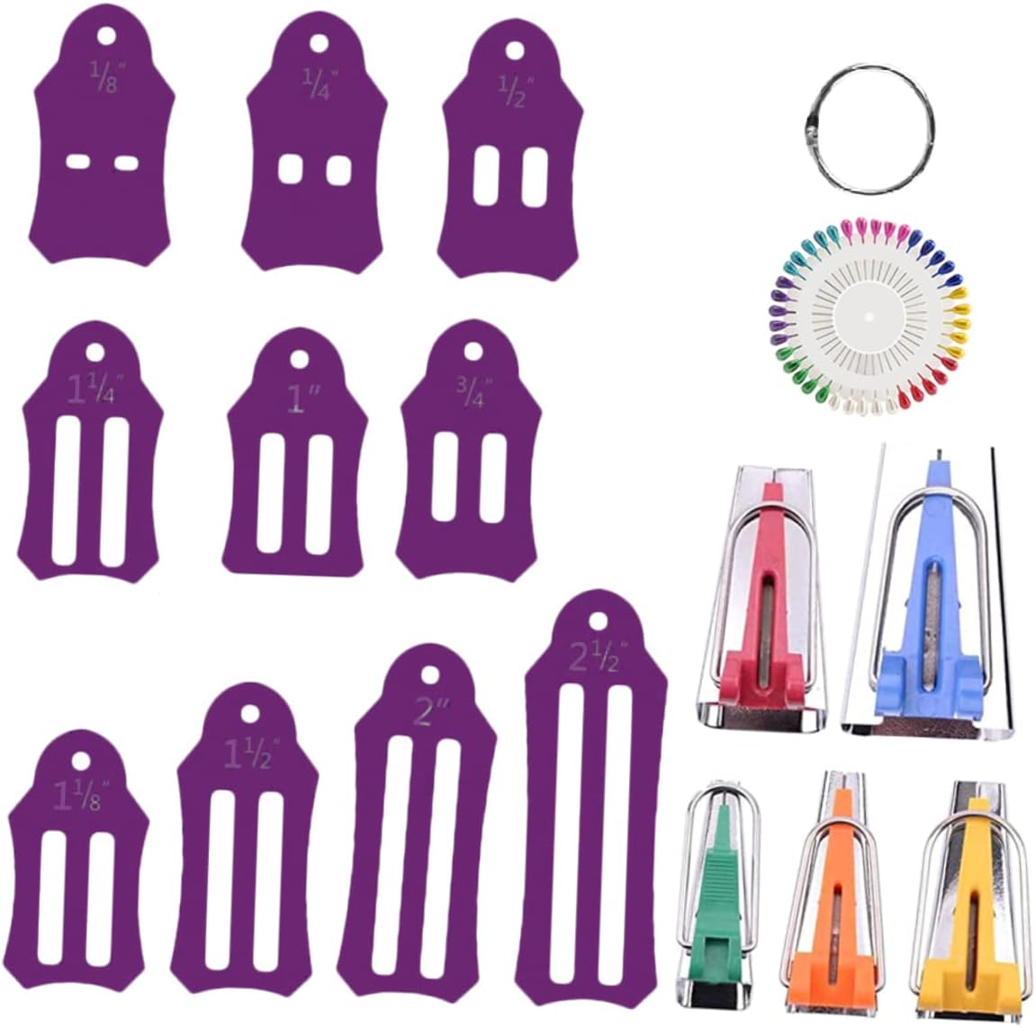 SEWACC 1set Folding Fabric Tool Kit Bias Tape Maker Quilting Sewing Supplies Colorful Pearl Head Pins for Dressmaking and Embroidery Crafting Tools