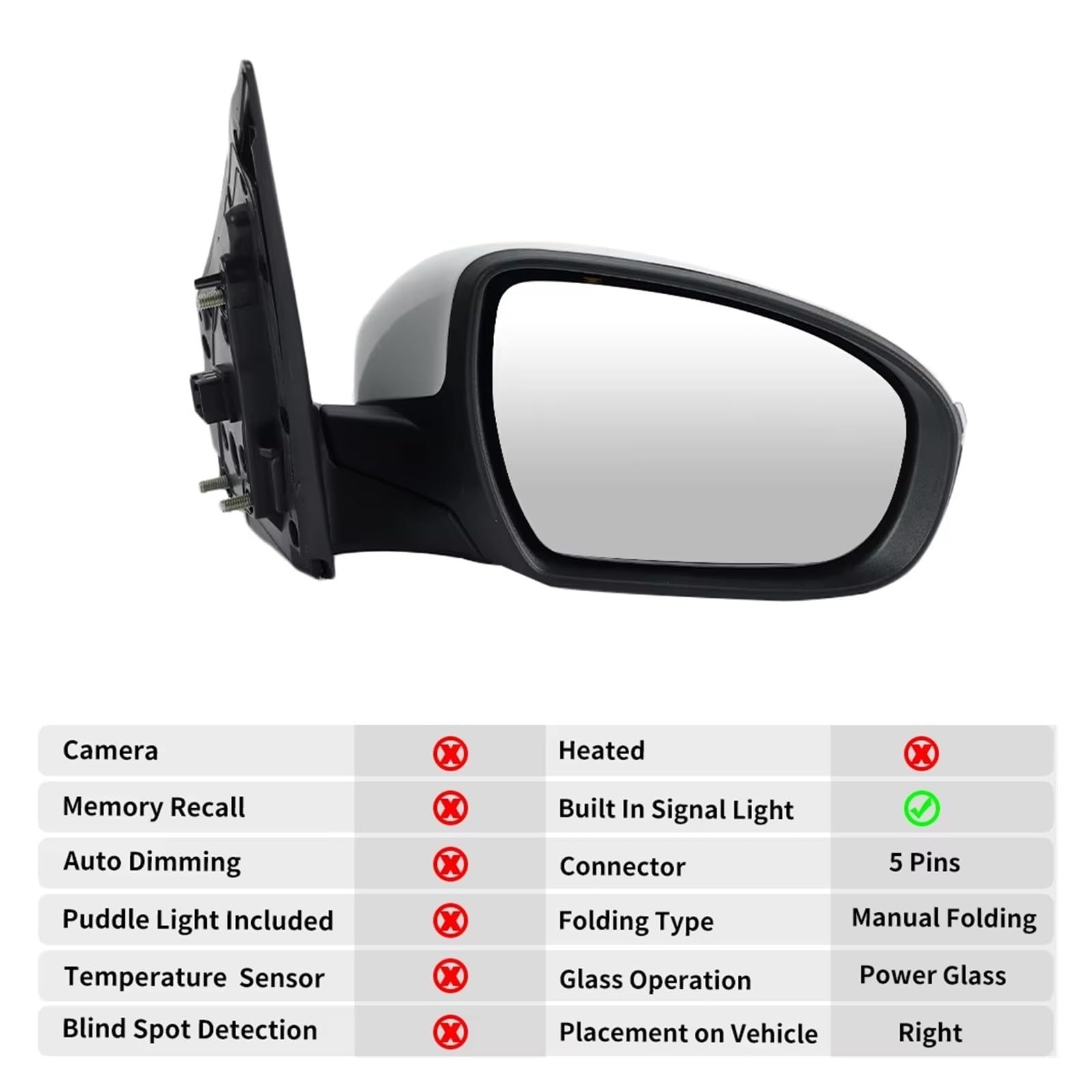 Specchietti Esterni Completi Per Hyundai Per I20 MK2 GB IB 2015 2016 2017 2018 2019 2020 Gruppo specchietto retrovisore 3/5/8 pin(Right White 5pin)