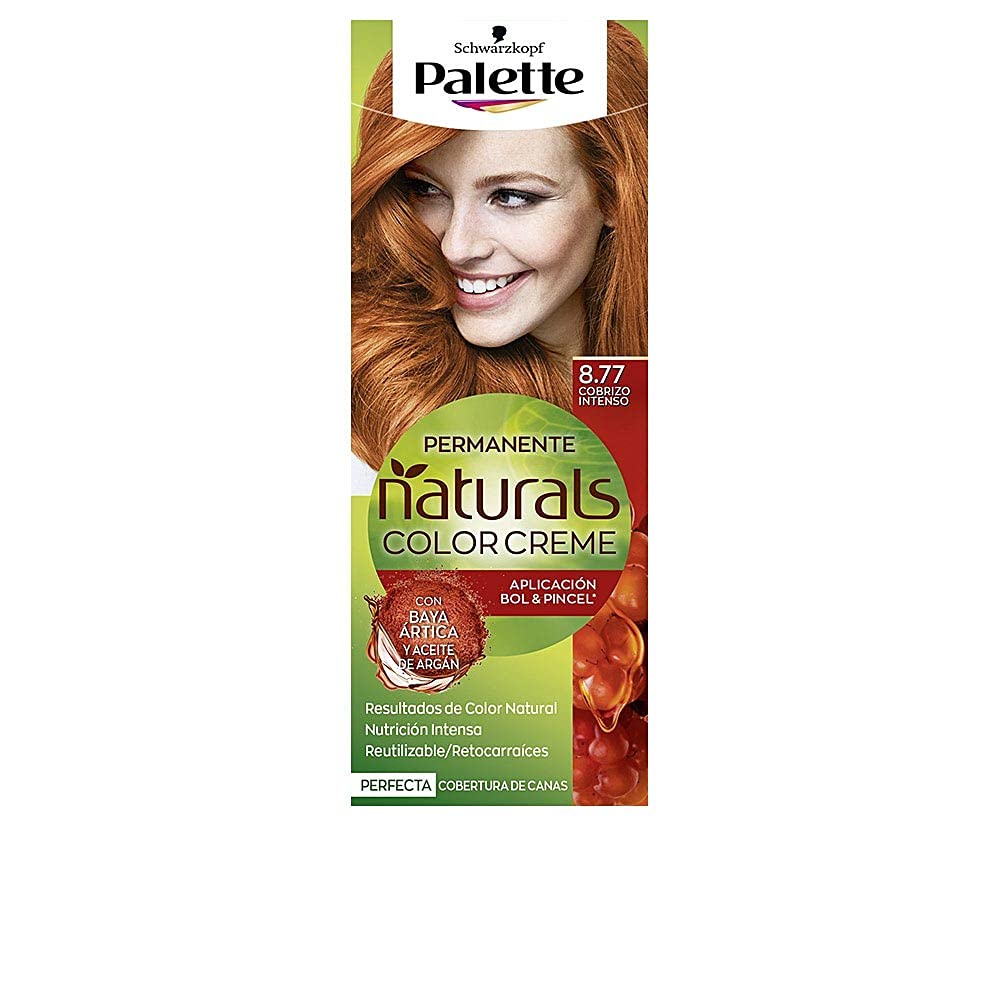 Schwarzkopf Palette Naturals Color Creme - Tono 8.77 cabello Cobrizo Intenso - Coloración Permanente – Óptima cobertura de canas – Colores naturales