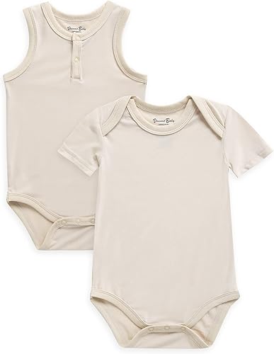 VAENAIT BABY Paquete de 2 mamelucos de manga corta + camiseta sin mangas para niños pequeños