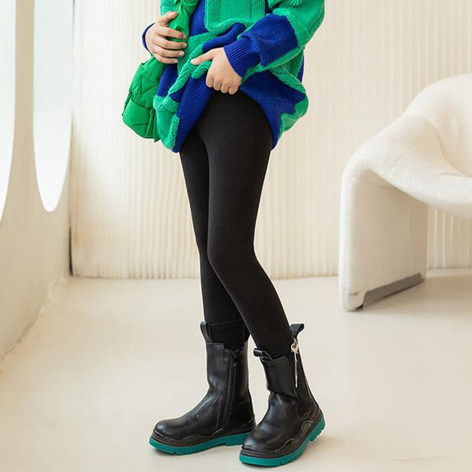 Longra Thermoleggins Kinder Strumpfhosen Mädchen Thermostrumpfhosen Lang High Waist Fleece Hose Winter Warme Jogginghose Gefüttert Thermohose mit flauschigem Innenfleece Elastische Strumpfhosen