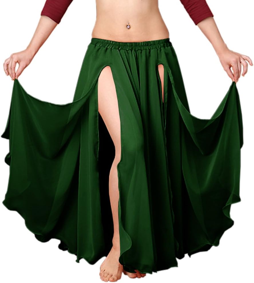 Indian Trendy Chiffon Double Layer 2 Front Slit Skirt Belly Dance Tribal Panel Jupe Split Rock