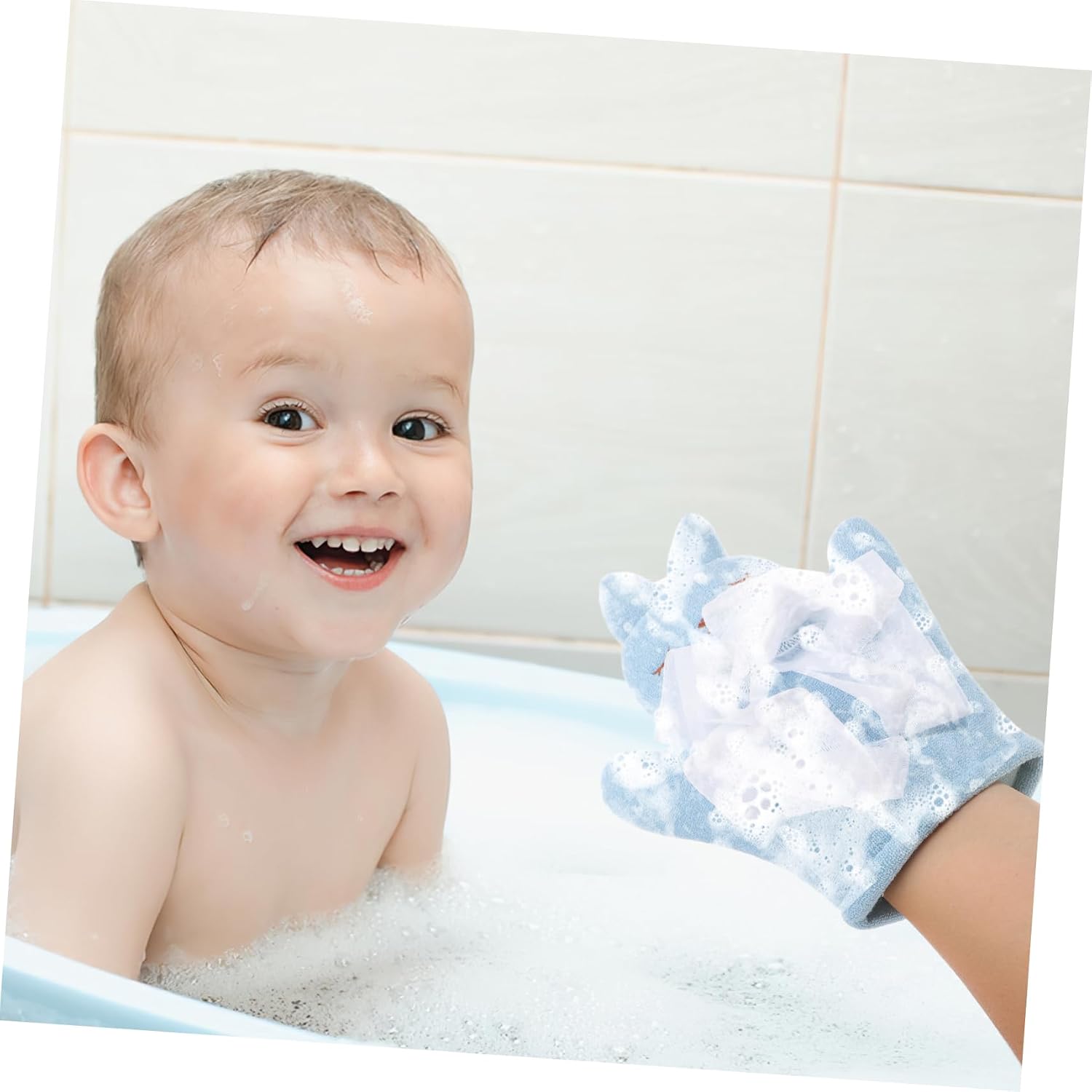 SHOWERORO Bath Mitt Adorable Bunny Design Exfoliating Glove for Boys and Girls Soft Body Scrubber for Bath Gentle Wash Mitt for Newborns and Toddlers