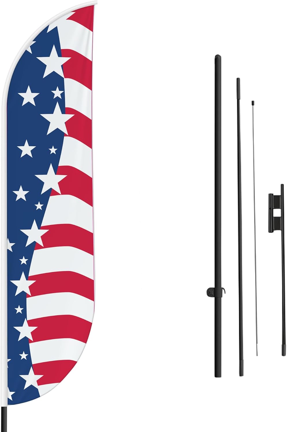 USA Flag Sign feather flag Pole Kit for Outdoor by Mavis Printing | 15 FEET Long Polyester Outdoor Banner Flag Stand for Easy Hang | HD Print Swooper Flag Pole Mount to Advertise USA Flag