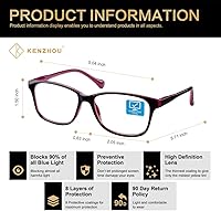 Vista 6 de K KENZHOU Lentes de luz azul para mujeres y hombres, lentes de bloqueo de luz azul para teléfonos de juegos de computadora, antifatiga ocular