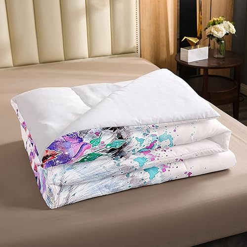 Miniatura 2 de Juego de ropa de cama de lobo con diseño de animales de safari con ojos verdes, juego de edredón de teñido anudado para niñas, edredón de plumas de