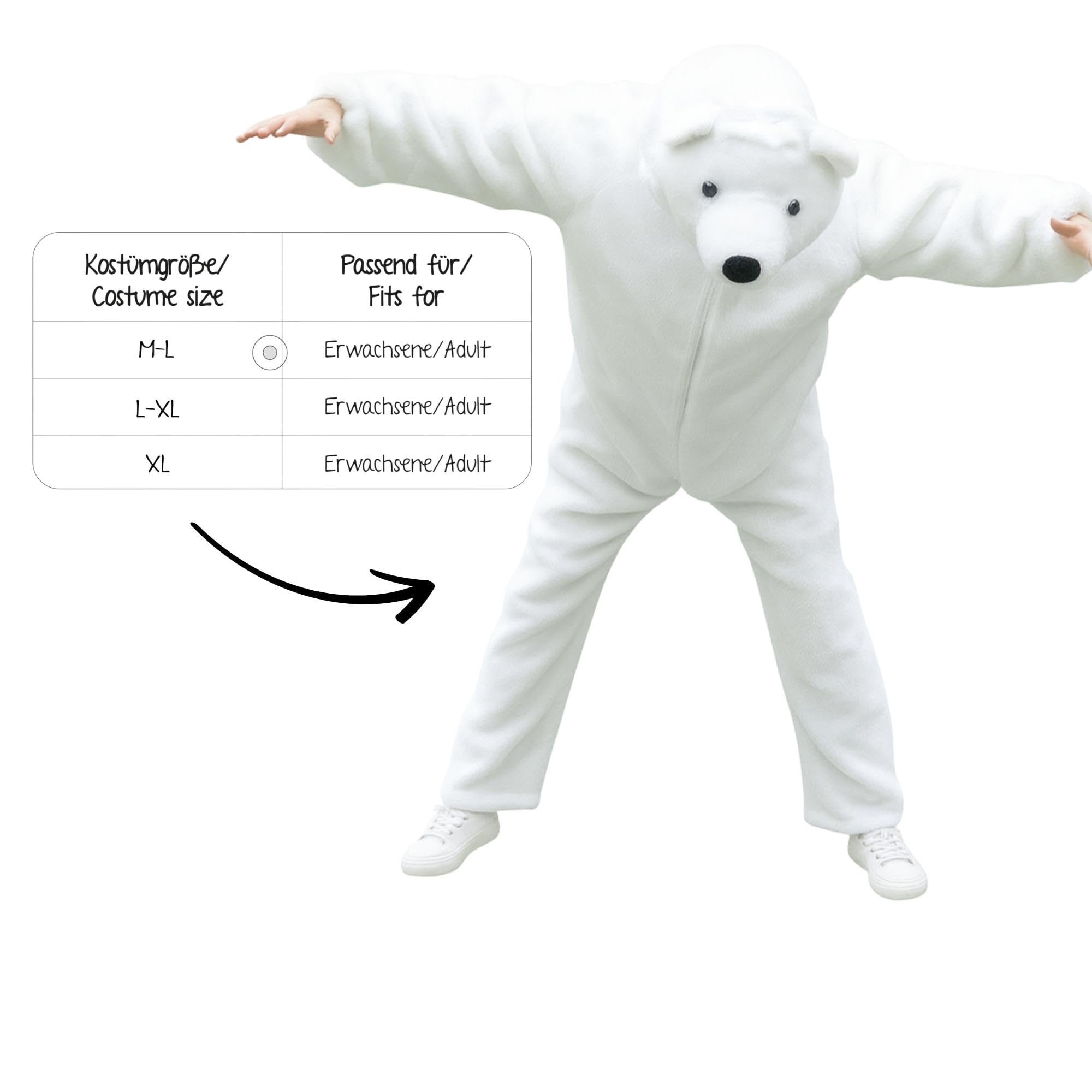 Seruna F24 Größe des Eisbär-Kostüms M, L und XL, geeignet für Normale Kleidung