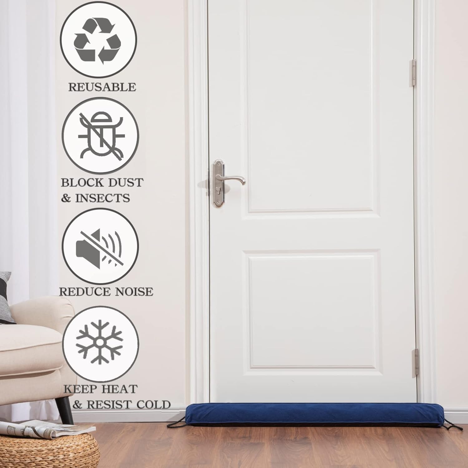 Sunolga 2 Pack 38 Inches Door Draft Stopper 2.2LB Under Door Noise Air Stopper, Sound Proof Draft Guard for Doors and Windows,Machine Washable, Black and Blue