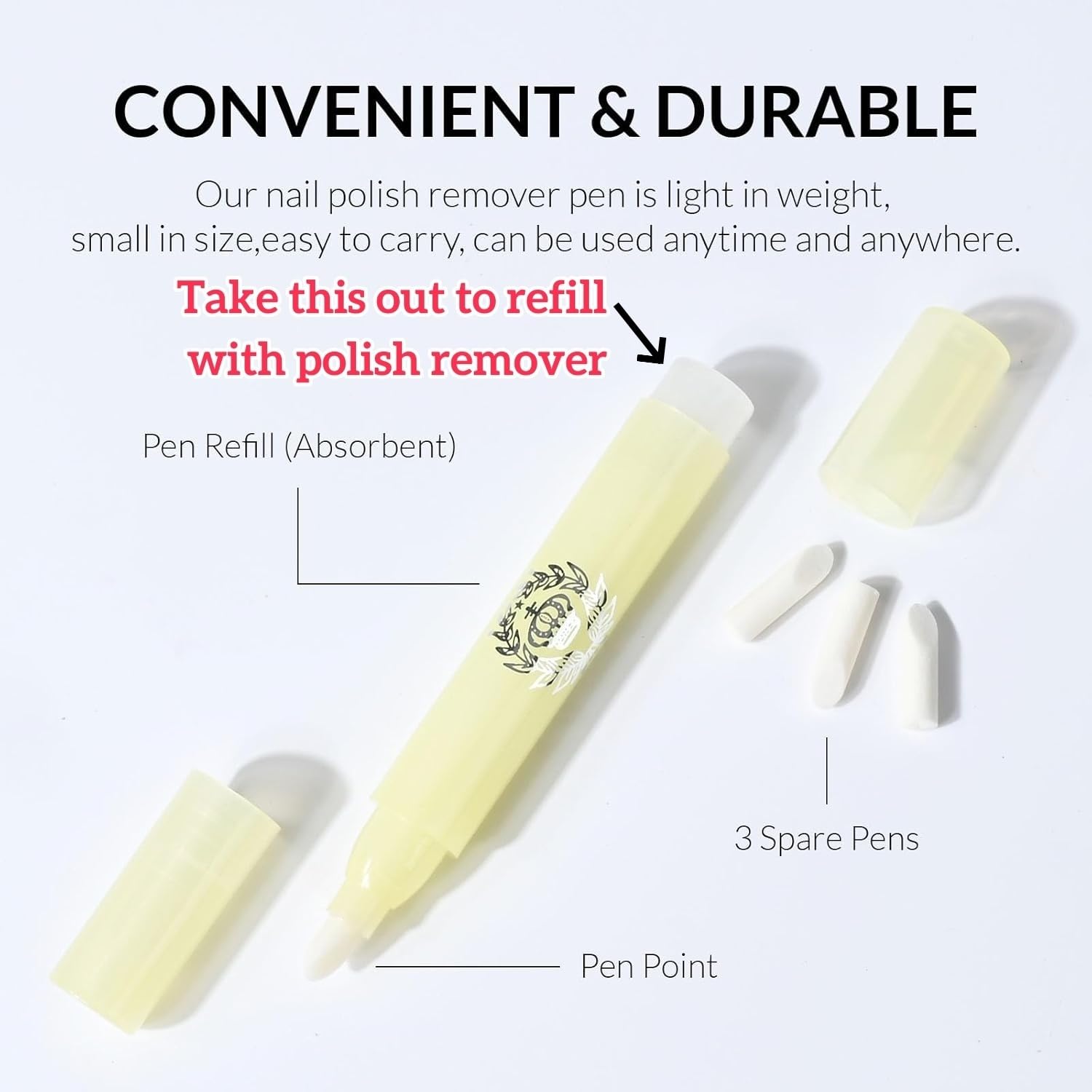 Penna per rimuovere lo smalto, correttore per smalto gel con punta in cotone, confezione da 3 pezzi per la pulizia dei bordi delle cuticole, per nail art fai da te
