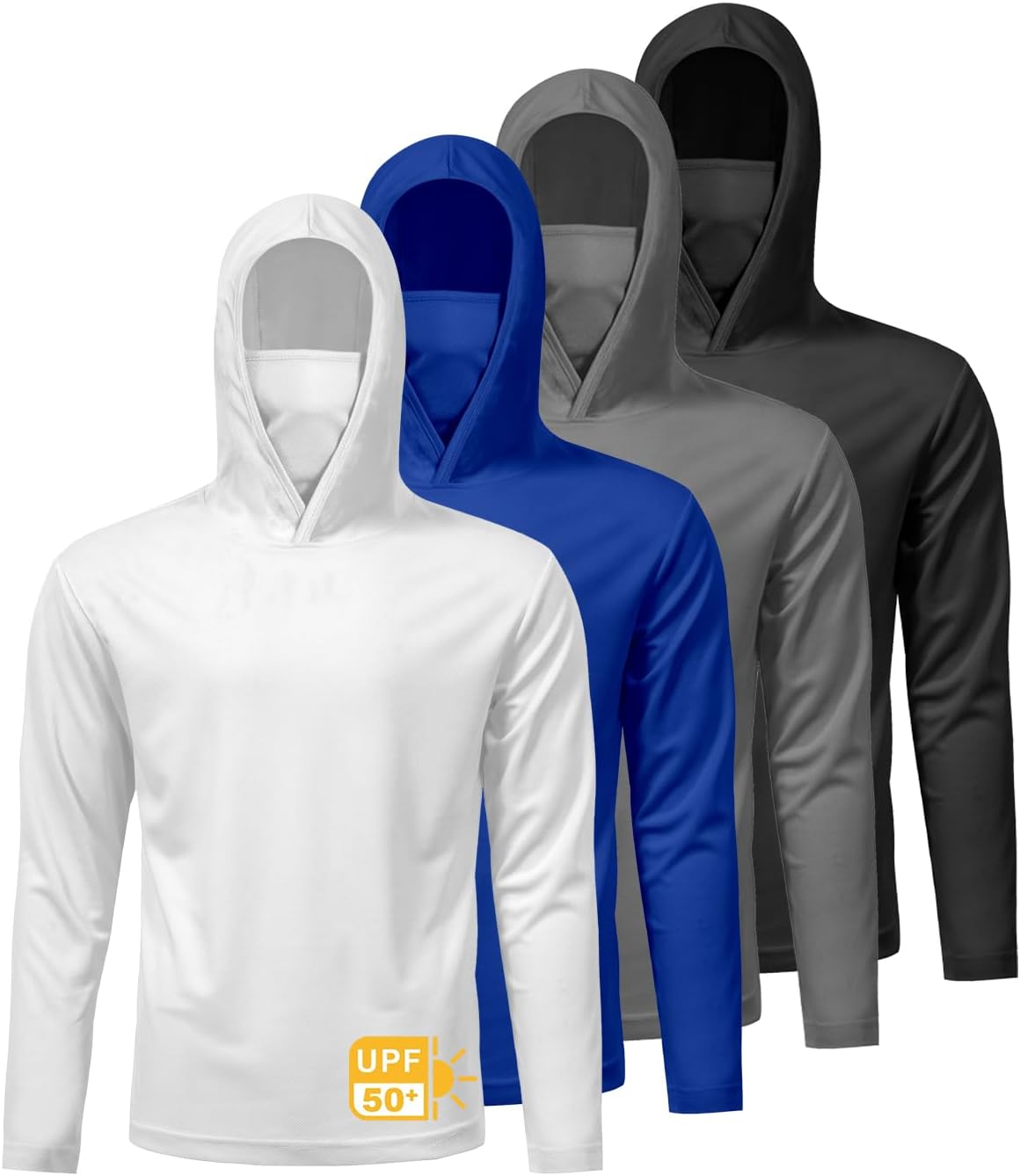 4 Pack Men's UPF 50+ Sun Protection Hoodie Shirts Long Sleeve Shirts Quick Dry Lightweight for Running Workout Hiking Fishing