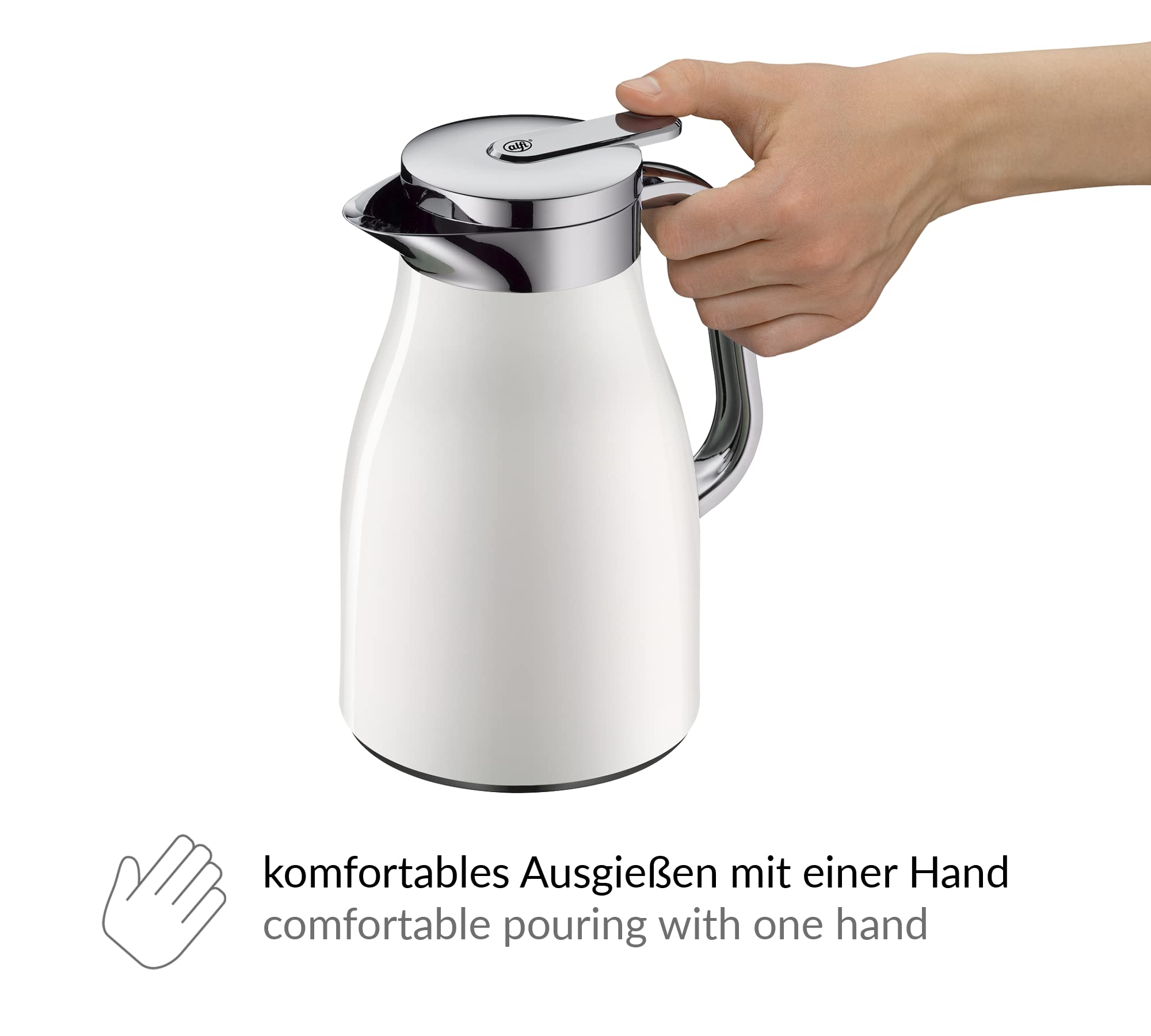alfi SKYLINE 0,65l, coconut white, caraffa termica con igienico inserto in vetro, chiusura a vite con pulsante, presa ergonomica, con una sola mano, ottima come caraffa da caffè e da tè, senza BPA