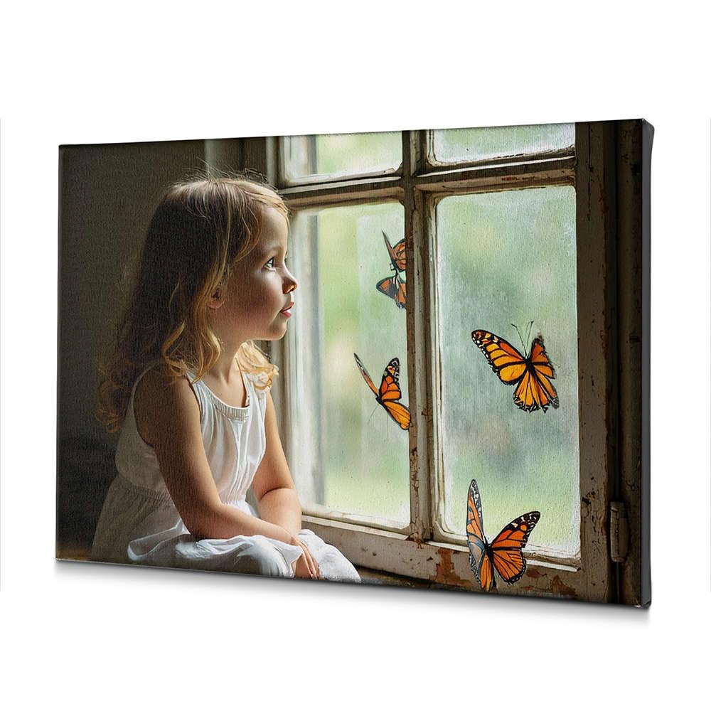 Toile jeune fille à la fenêtre WTD 40x60 cm tableau rustique