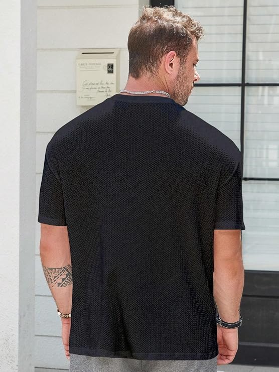 Image of Men Solid Waffle Round Neck Oversized /Dropshoulder |Baggy| Summer T Shirt for Ment Shirt