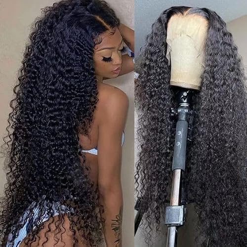 GAIWAC 13x6 Deep Wave Lace Front Wigs Human Hair 200% Density Deep Curly Glueless Wigs Human Hair Pre Plucked HD Transparent Lace Frontal Wigs Human Hair For Women 32 Inch