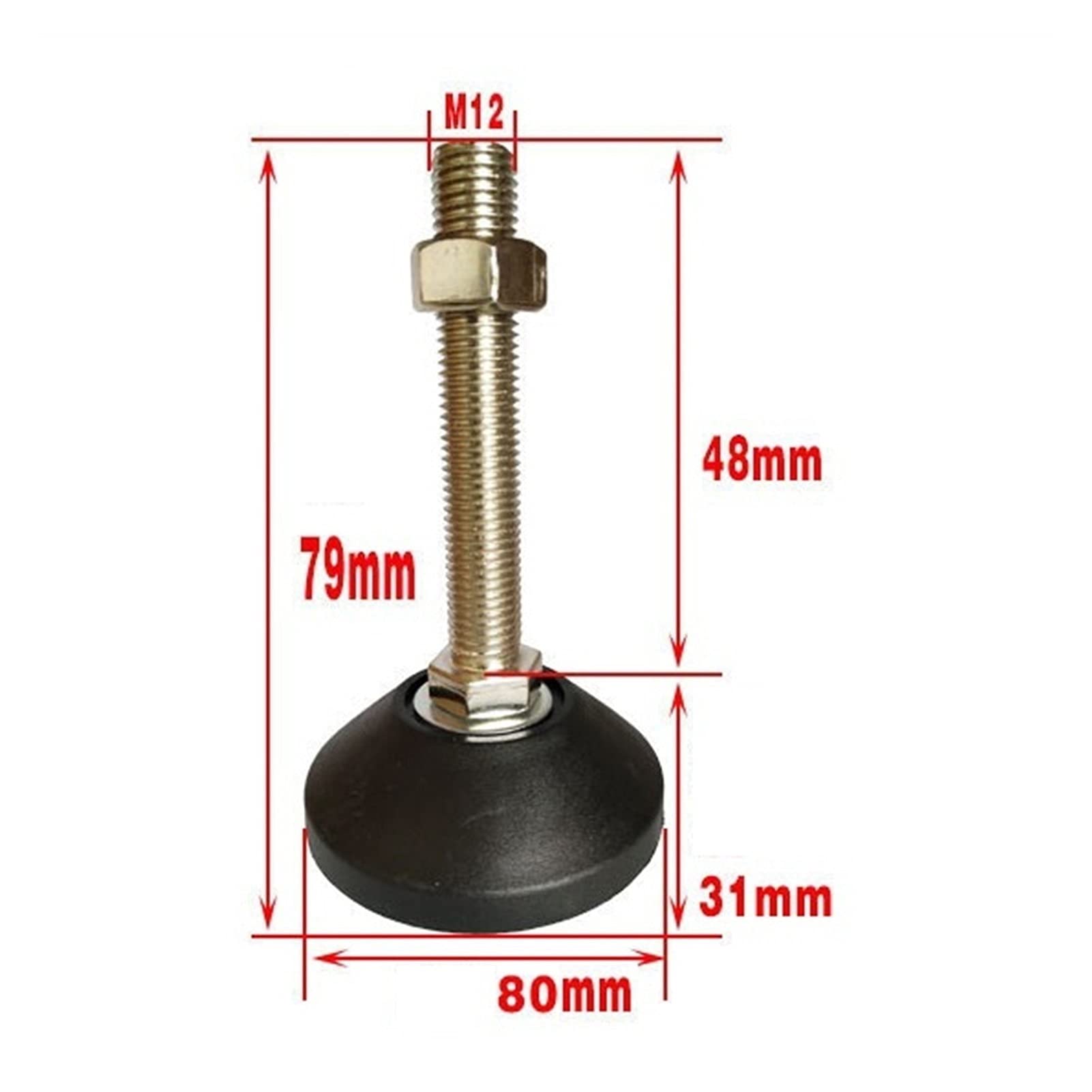 patas niveladoras de alta resistencia, 4 piezas de patas niveladoras roscadas for muebles, deslizantes y giratorias, instalación horizontal, for maquinaria pesada(D80*M12*80 mm)