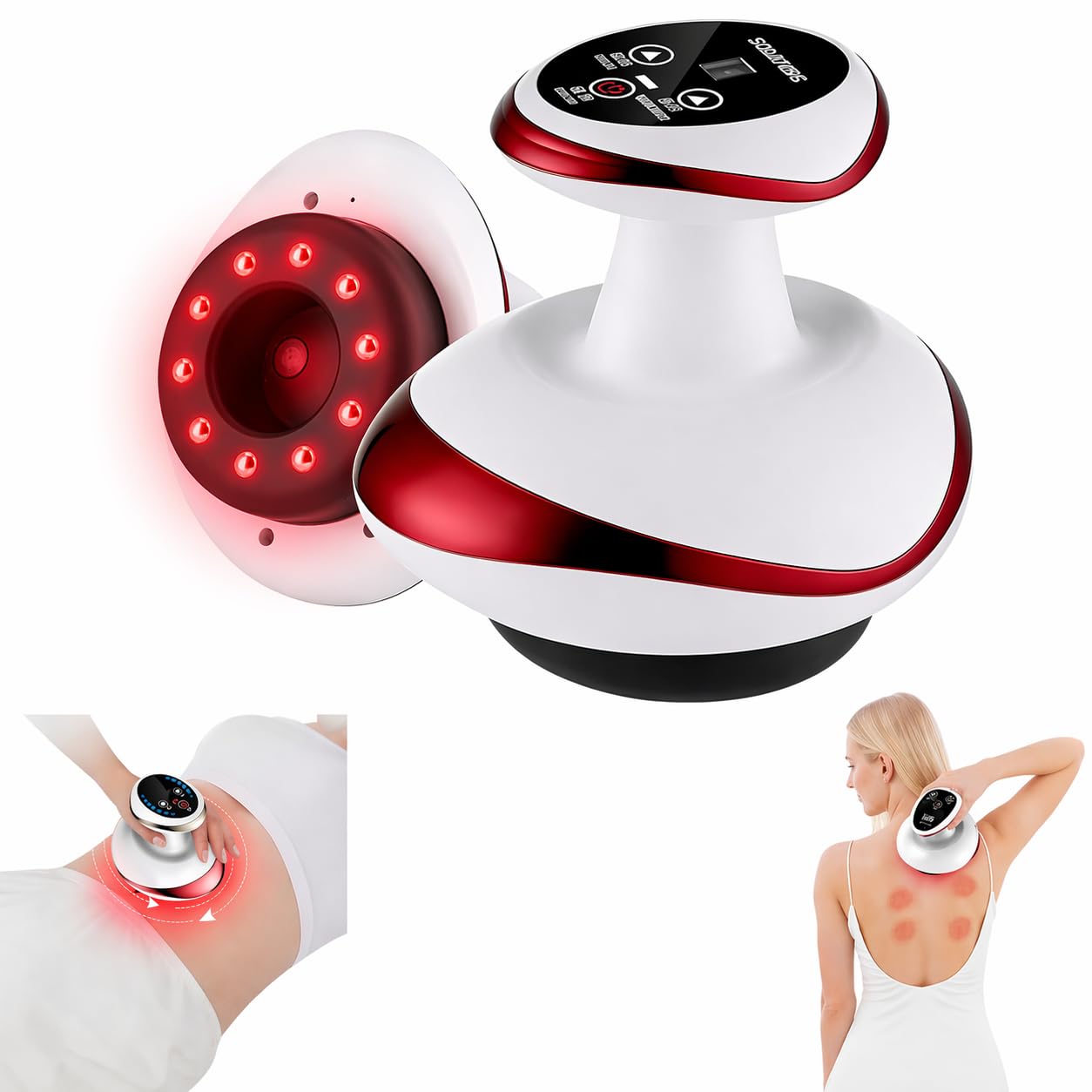 Masajeador Anticelulítico Reductor Eléctrico con Vacío y Gua Sha, Máquina Anticelulitis con Calor, Masaje Profundo Muslos Abdomen Hombros (rojo)