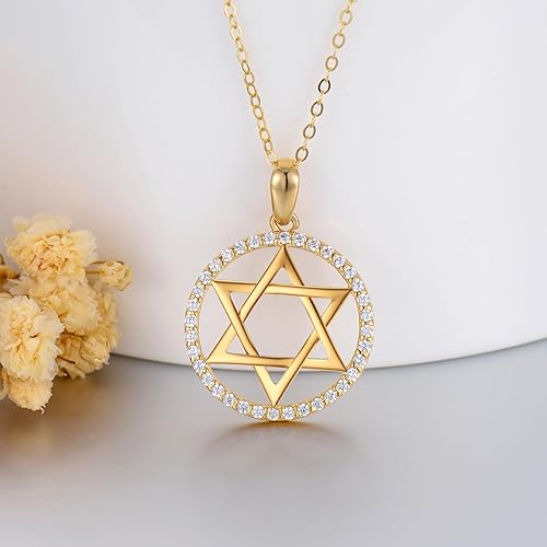 Miniatura 3 de Collar con dije de estrella de David de oro de 14 quilates para mujer, oro amarillo sólido judío de seis puntas con estrella de David, joyería