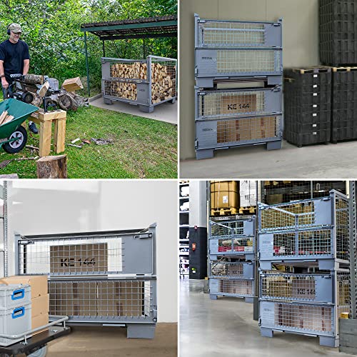 Eurogitterbox Gitterbox I Für Industrie, Garten & Brennholz Aufbewahrung I German Seller I 1240 mm x 970 mm x 835 mm I grau aus Stahl, Traglast 1500 kg, Gewicht 70 kg, für Lager und Transportzwecke