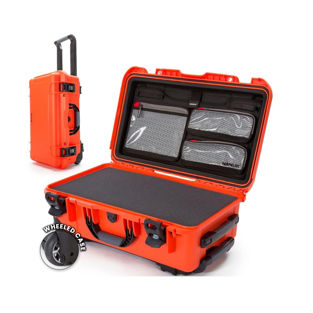Nanuk 935 Waterproof Carry-On Hard Case with Lid Organizer and Foam Insert w/Wheels - Orange