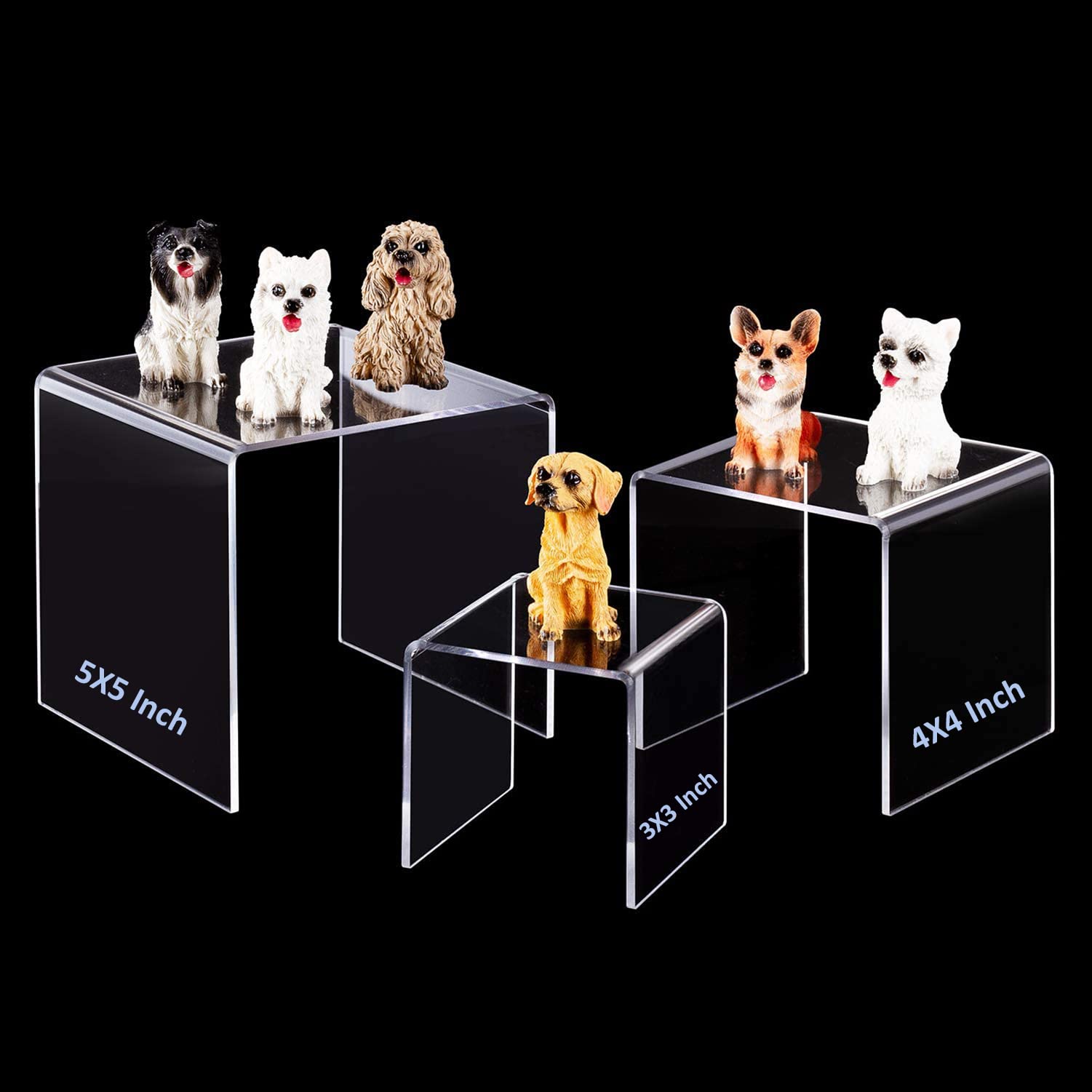 Parikshit sublimation Acrylic Buddha Showpiece Figure Statue Idols Home Decor Shelf Display Risers Organizer Stand for Living Room Table Showcase Transparent Holder Pack of 2 (Size: 5X5X5 Inch) 4
