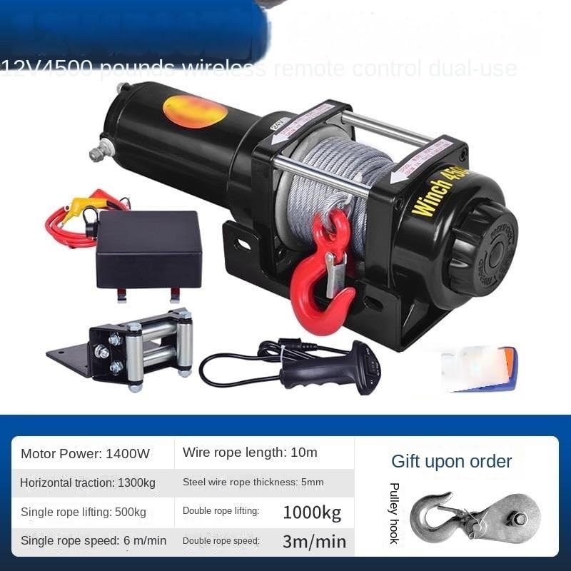 Image of Portable Small Electric Hoist, Electric Vehicle-Mounted Crane Winch, Off-Road Vehicle Self-Rescue Winch (4500 Lbs Dual Switch)