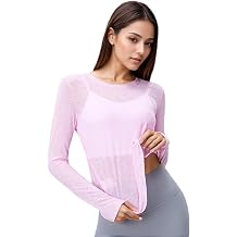 Sheer Workout Long Sleeve Shirts for Women, Crew Neck Loose Fit Breathable Open Back Gym Athletic Yoga Tops