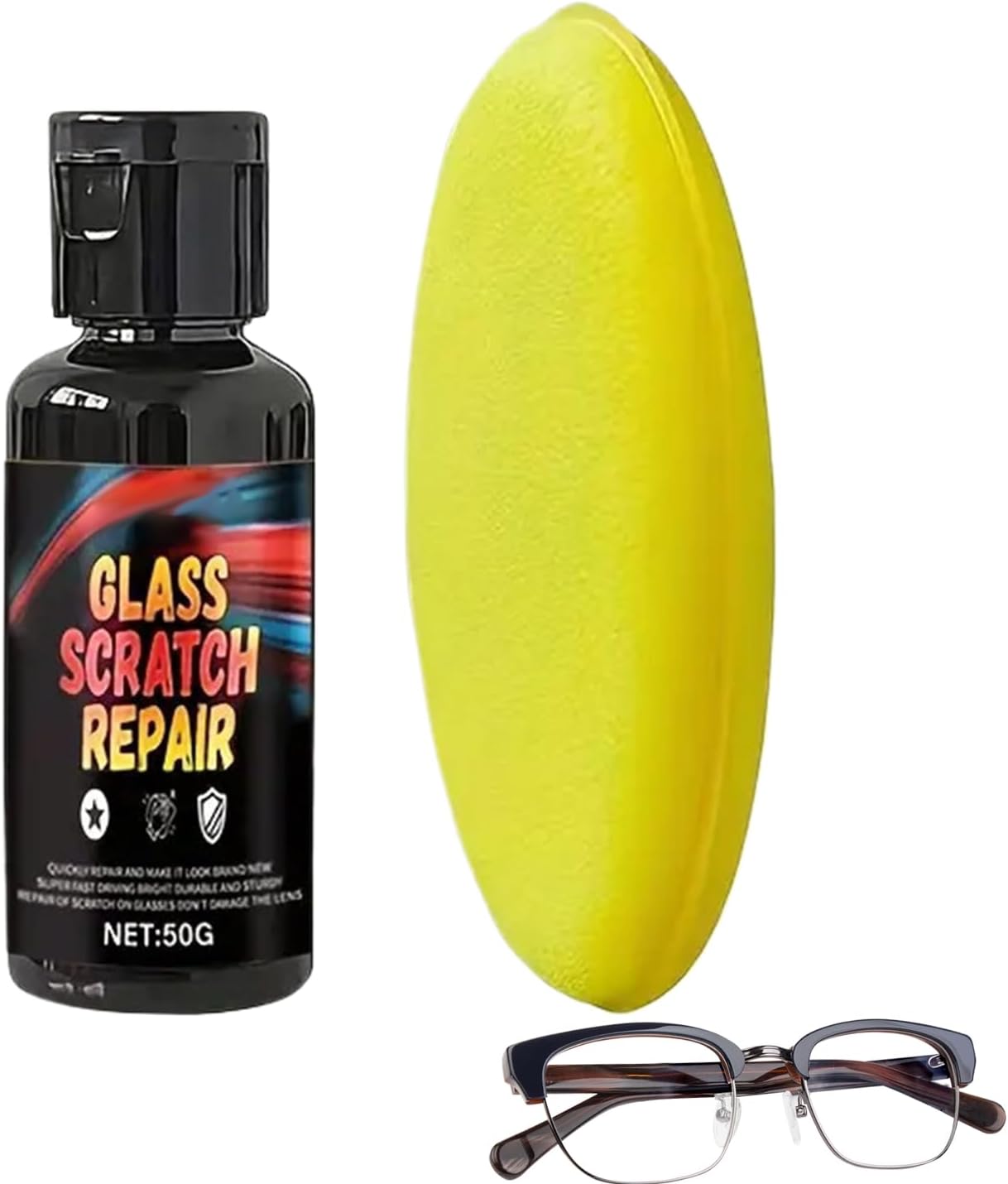 Eyeglass Scratch Remover - 50g Yellowing Cleaner Balm with Sponge | Glasses Lens Repair for Scratches, Oxidation, Foggy, Discoloration, Marks, Clarity, Daily Wear, Eyewear, Sunglasses, Optical Care