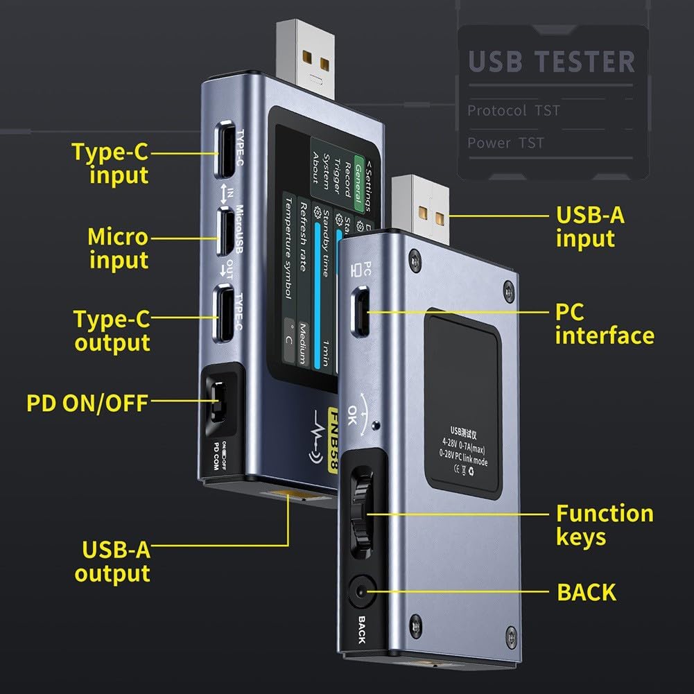 FNB58 Medidor USB Carcasa Metal Carga Rápida