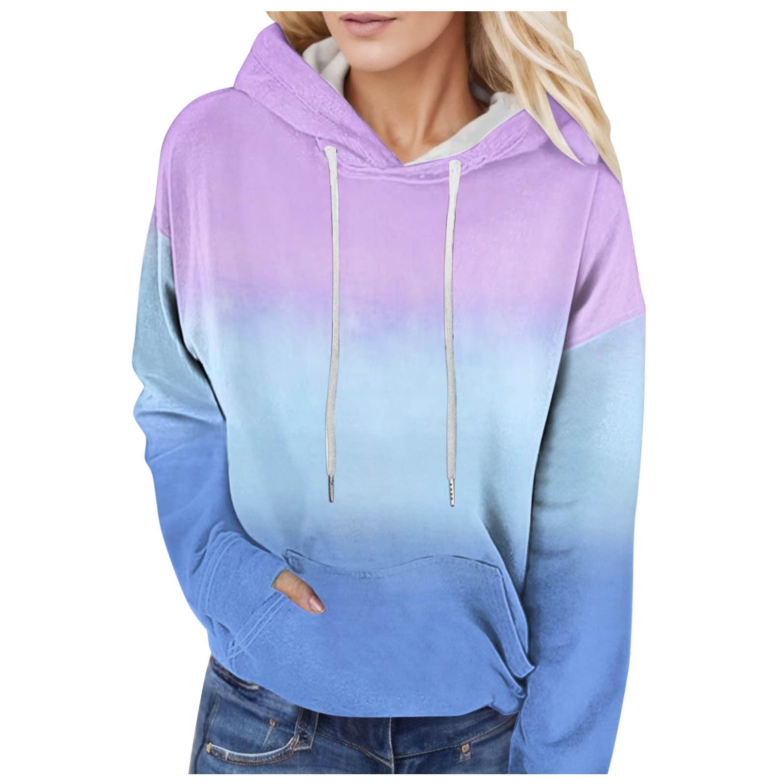 Zshosam Sweatshirt Women's Casual Long Sleeve Pullover Crew Neck Women Suitable Trendy Loose Sweatshirts Long Sleeve Gradient Patchwork with Hood Pullover Autumn Clothing with Pocket Cardigan Costume
