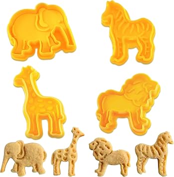 4Piece Set Animal Cookie Cutters, Elephant, Giraffe, Lion, Zebra