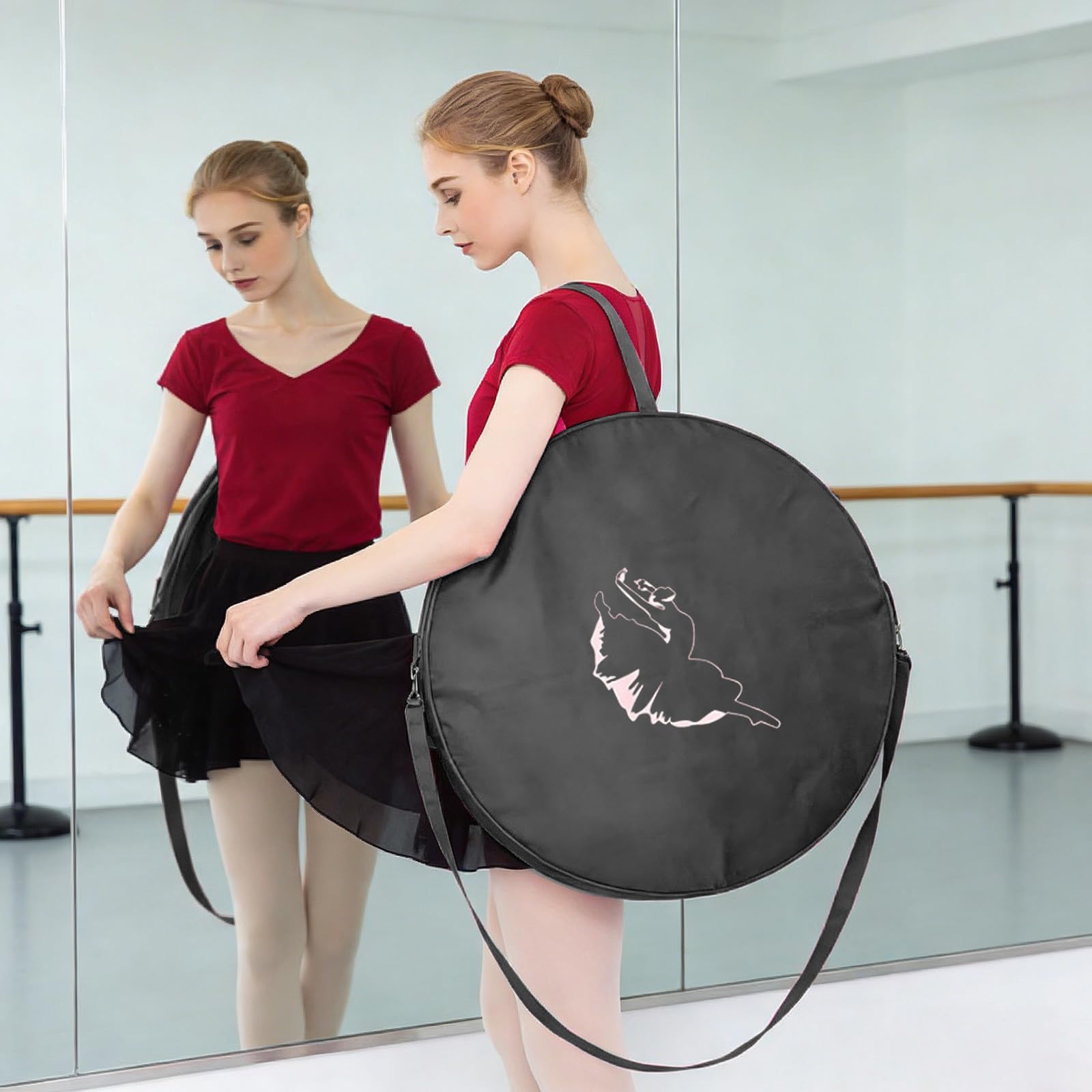 Borsa per tutù da balletto, organizer per gonne e prove di danza, porta abiti portatile con tracolla per scarpe da punta, gonna da ballo e accessori (rosa)