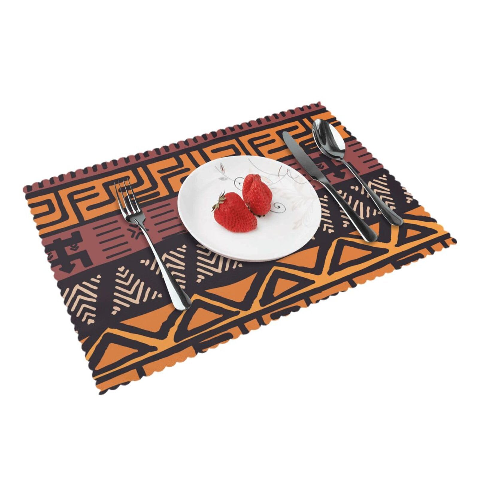 African Mud Cloth Tribal Printed Placemats Set of 4 PCS Washable Placemat for Kitchen Table Heat-resistant Table Mats 45x30 CM