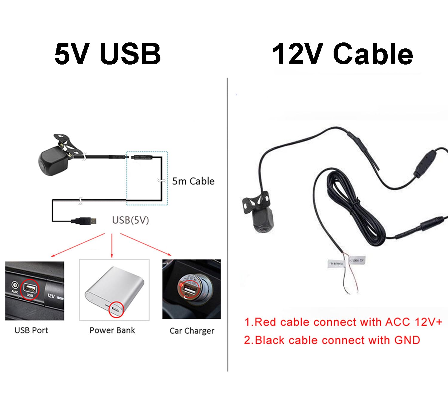 WiFi-Rückfahrkamera 5 V USB/12 V HD Nachtsichtkamera wasserdicht kompatibel mit Android IOS Motorrad Auto Wohnmobil