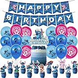 Lilo und Stitch Geburtstag Party Dekorationen - simyron Stitch Party Supplies, enthält Cupcake Toppers, Banner, Latexballons, Kuchen Dekor, Party Geburtstag Deko für Mädchen & Junge