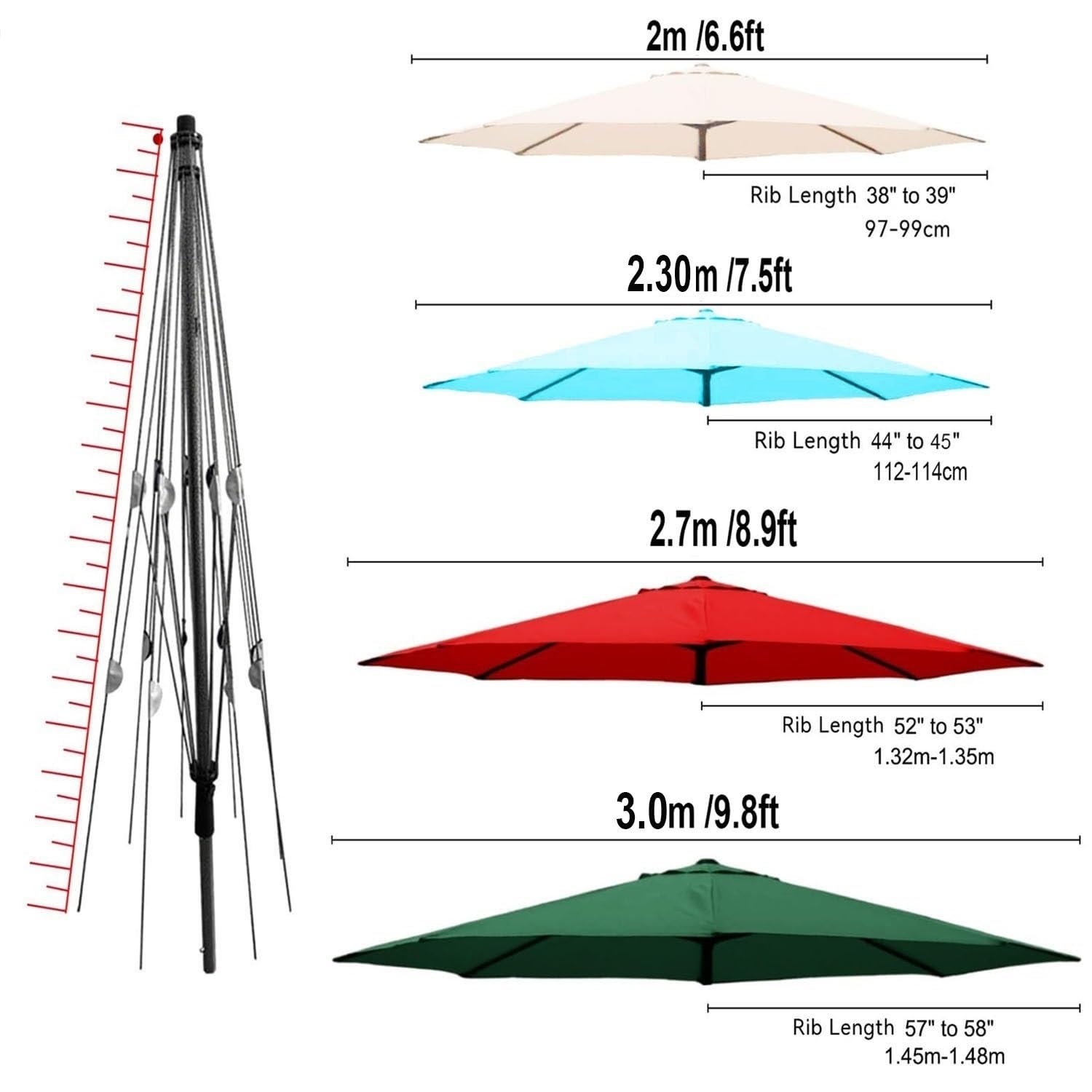 Zapasowy pokrowiec na parasol na wspornik, 6/8 żeberka, tkanina do parasola ogrodowego 2 m, 2,7 m, 3 m, trwały parasol tarasowy, baldachim