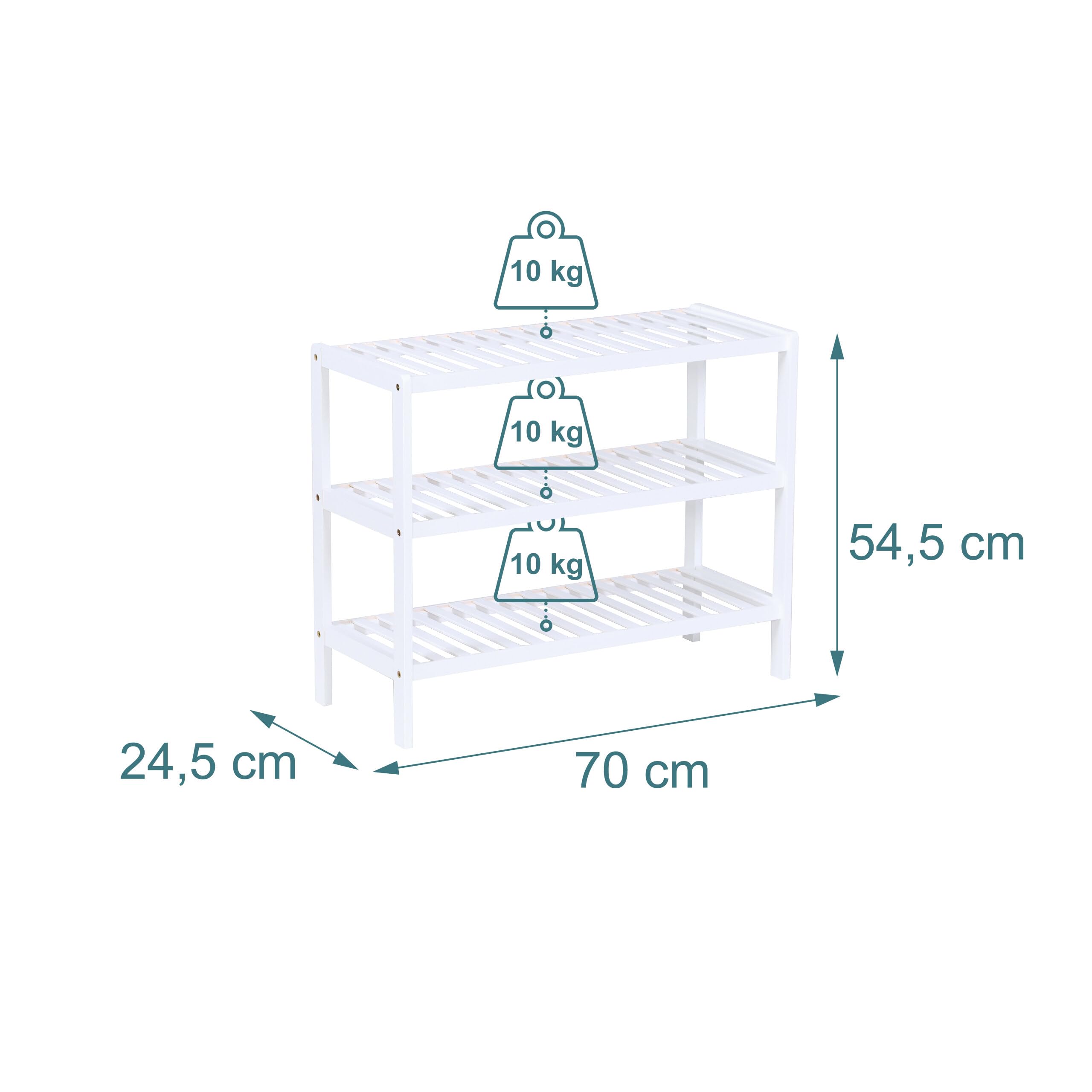 Étagère à Chaussures Relaxdays, 3 Niveaux (9 Paires), H x L x P : 54,5 x 70 x 24,5 cm, tablettes ajourées, Bambou, Blanc