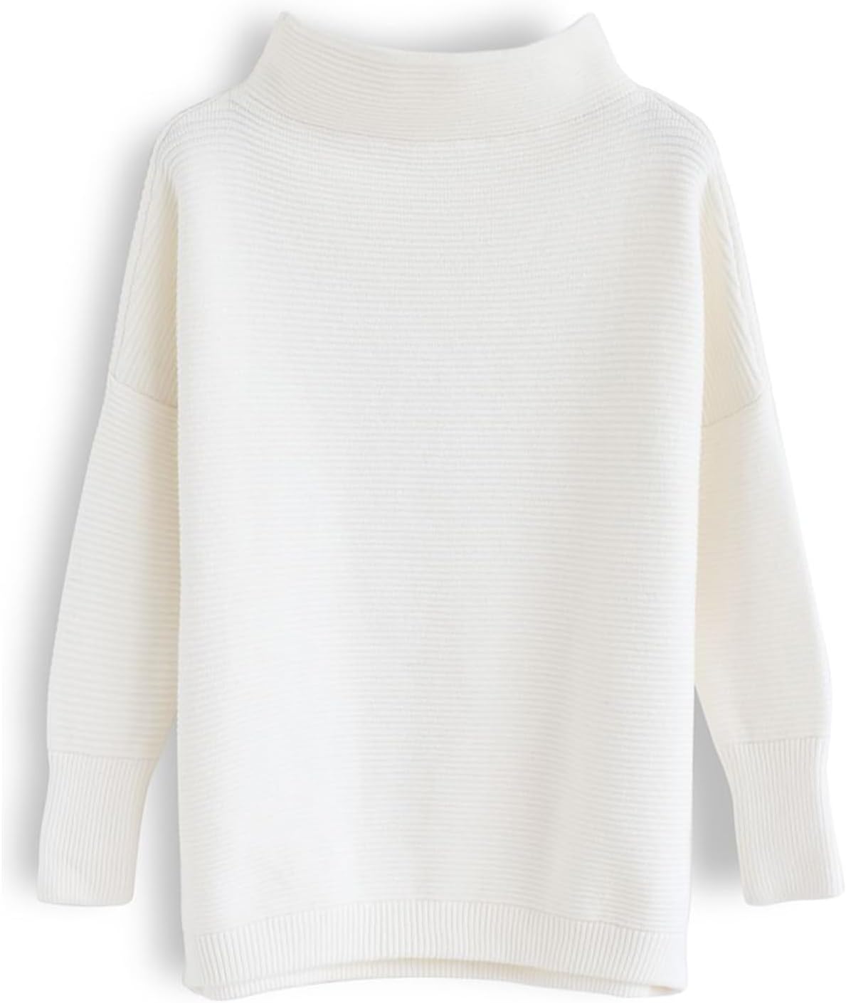 CHICWISH Women's Linen/White/Grey Cozy Ribbed Long Sleeve Turtleneck Knit Top Pullover Sweater - Image 4