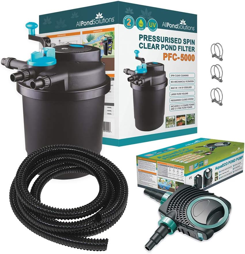 AllPondSolutions Pressurised Koi Fish Pond Filter Complete Kit with Pond Pump and UV Steriliser Light All in one - Ponds Up to 5000 litres - PFC-5000-KIT