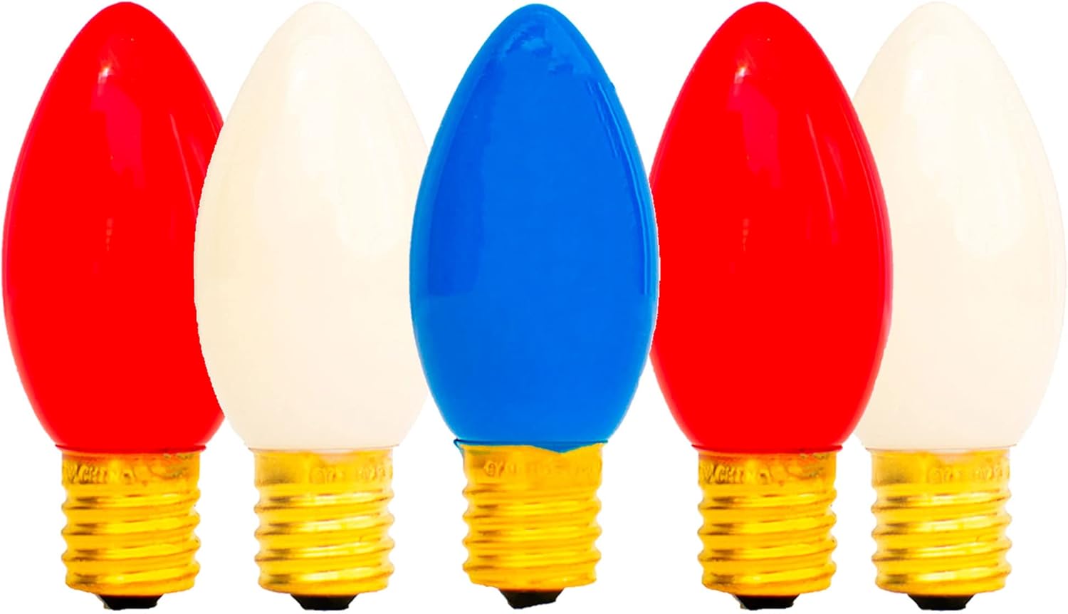 EST. LEE DISPLAY L D 1902 Indoor ＆ Outdoor String Light C7 Ceramic 4TH of July Steady Replacement Bulbs (Solid Red White Blue)