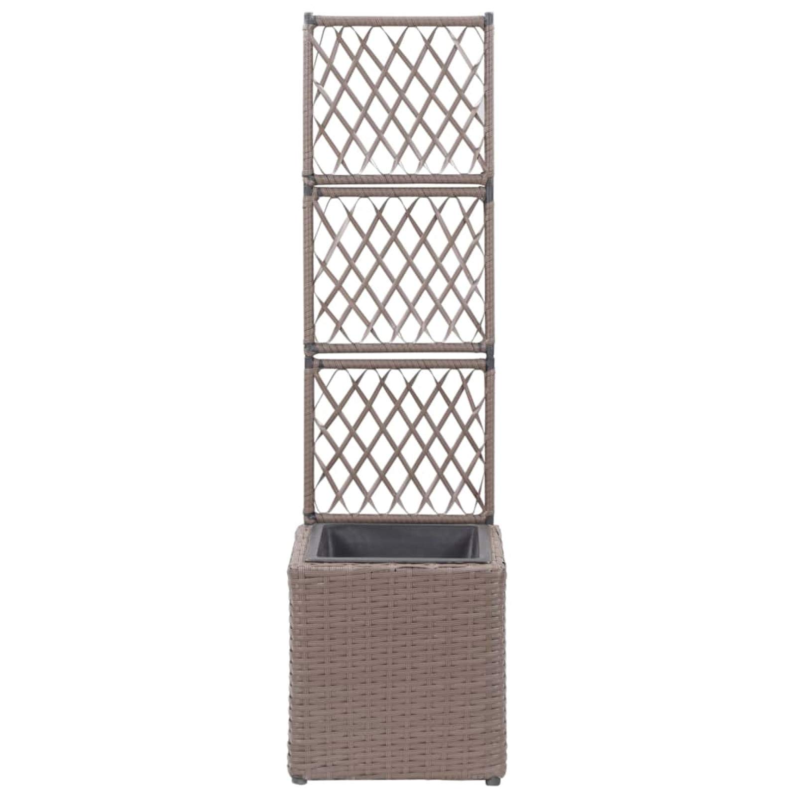Homgoday Jardinera con Enrejado Arriate Macetero con Soporte para Trepadora Cultivos Plantas Flores para Terraza Jardín Exterior Enrejado y arriate 3 macetas ratán sintético marrón 30x30x107 cm