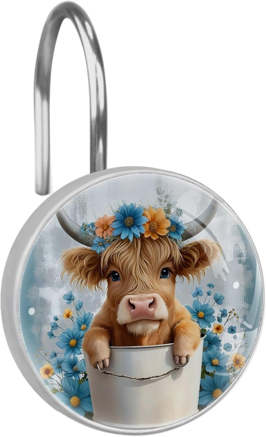 Nautical Shower Curtain Hooks, Pastel Toned Sea Shell Starfish Mollusk Seahorse Coral Reef Motif Design,12 Piece Crystal Grass Decorative Rolling Shower Curtain Rings Hooks for Bathroom