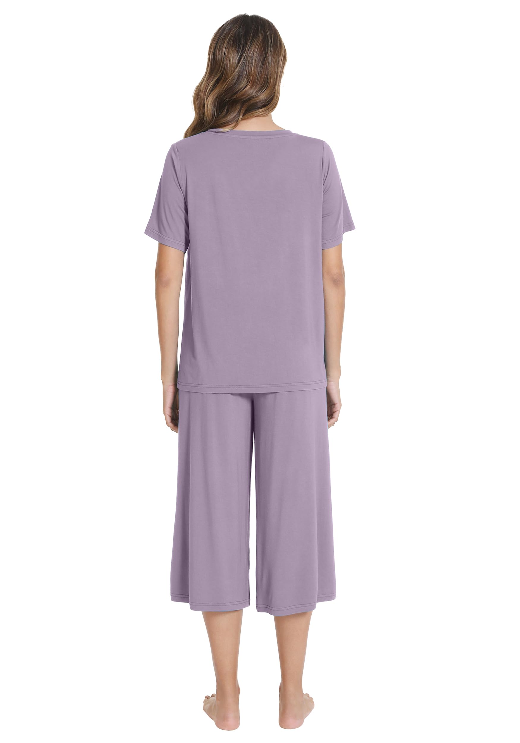 WiWi Pigiama da donna in bambù, con scollo a V, a righe, con top corto e pantaloni capri, abbigliamento da casa S-XXL
