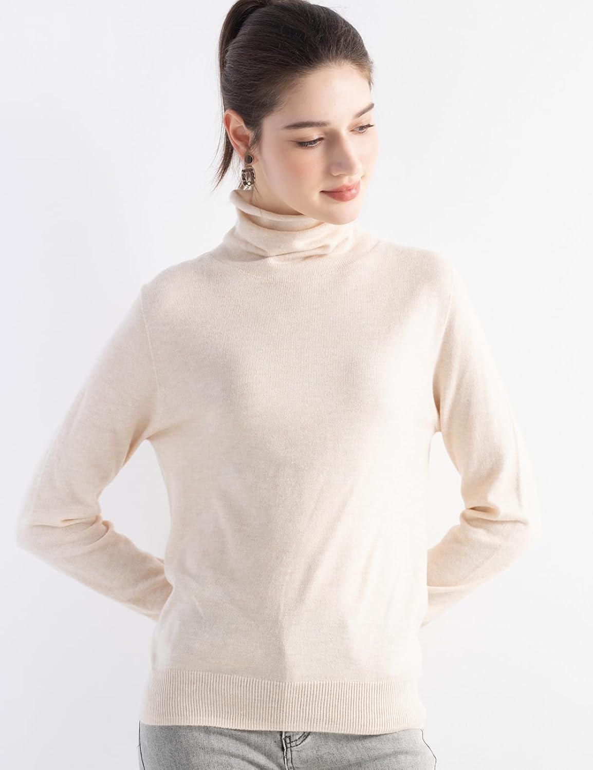 Women's Merino Wool Blend Sweater Fall Winter Turtleneck Long Sleeve First-Line Ready to Wear Seamless Knit Sweater - Image 5