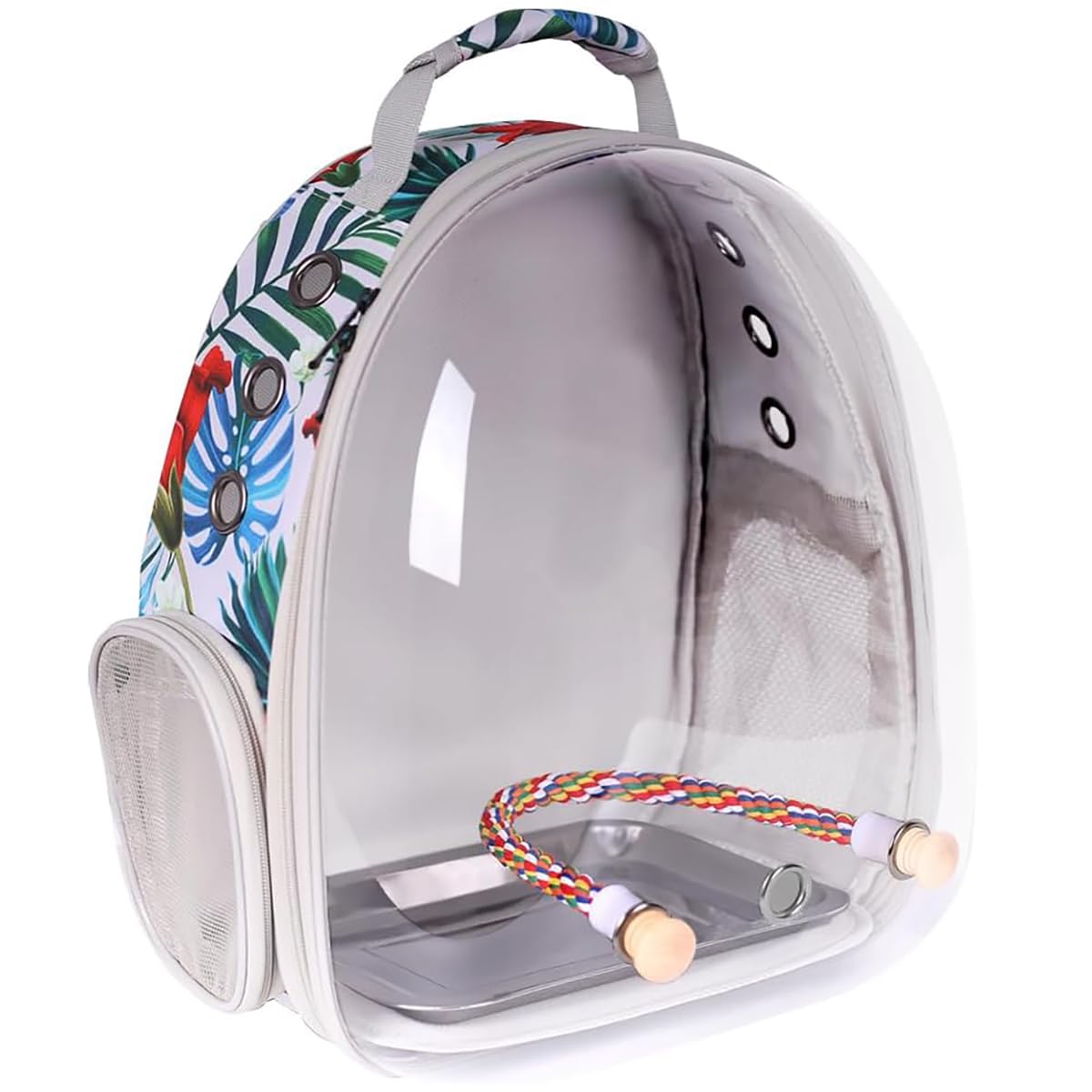Interfashioner® Bird Carrier Backpack, Bubble Bird Travel Carrier Backpack with Stainless Steel Tray and Standing Perch (Floral)