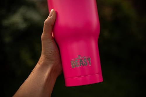 Miniatura 7 de BEAST - Juego de vaso rosa de 40 onzas con asa, taza de café de acero inoxidable + 2 cepillos para pajillas, caja de regalo y mango negro