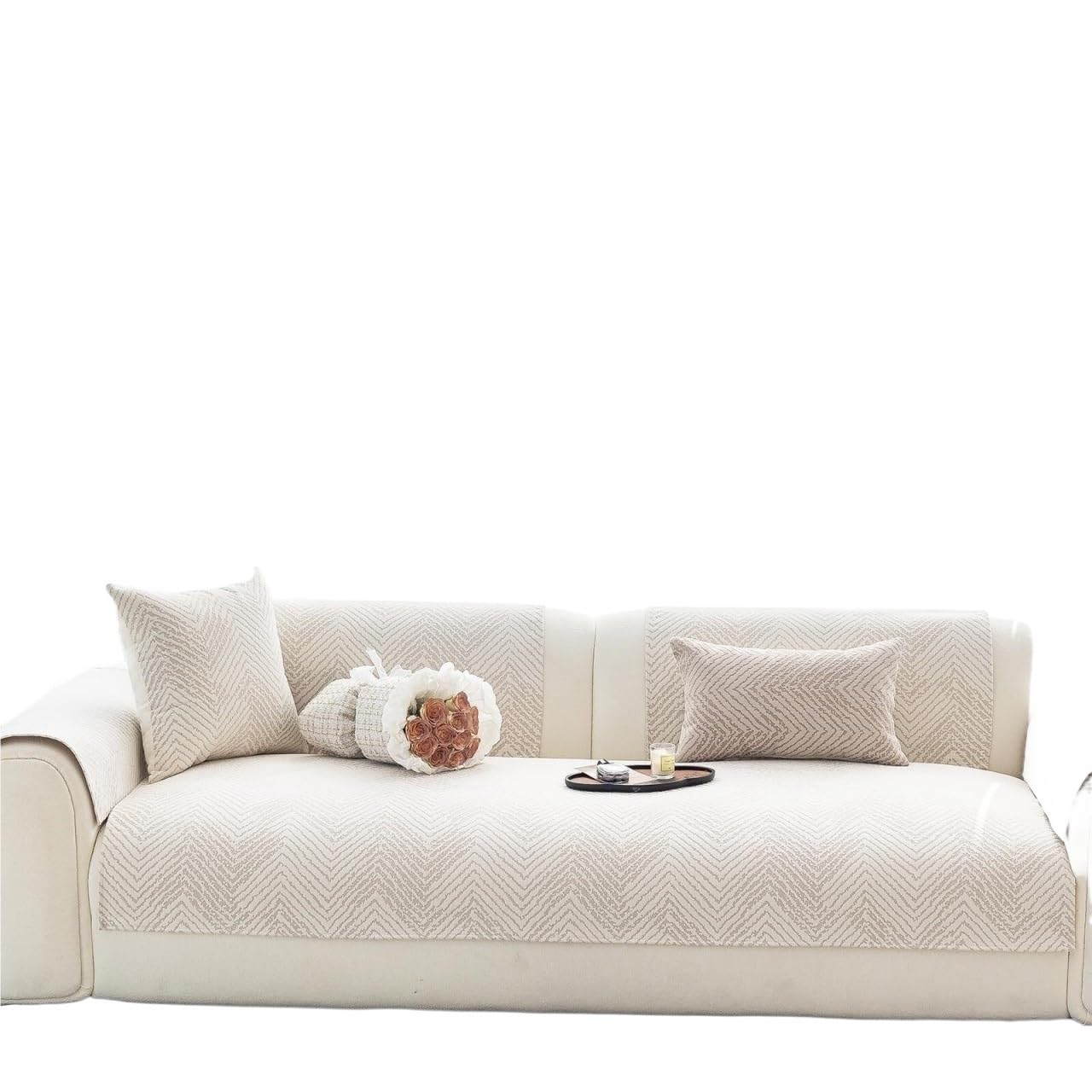 Housse de canapé en chenille jacquard blanche 70x150 cm style bohème