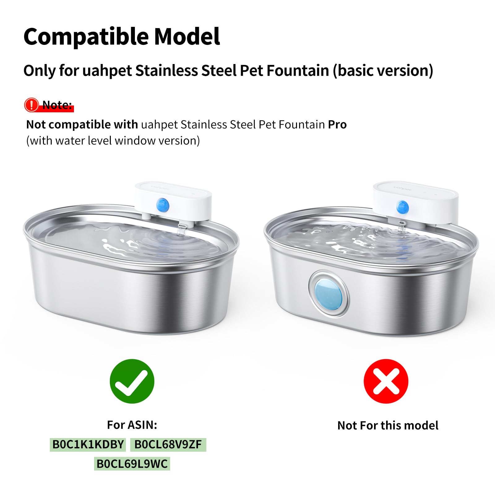 uahpet Stainless Steel Cat Water Fountain (Basic Version) Water Inlet and Outlet Silicone Accessories and Gravity Suction Head Set