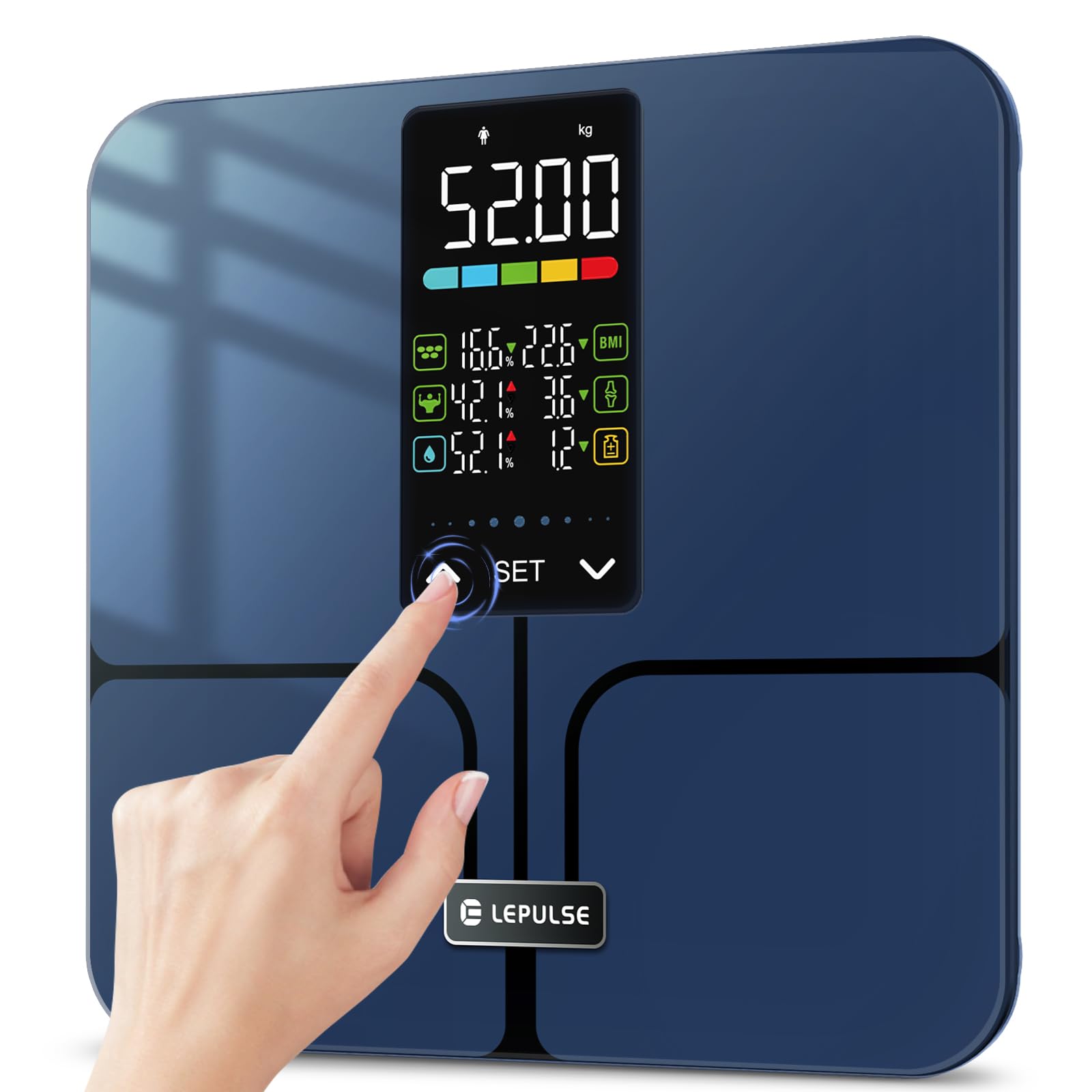 Bilancia per il grasso corporeo senza app, display da 5,44", bilancia analisi corporea, 227 kg | Lepulse Bilancia con grasso corporeo e massa muscolare, bilancia corporea con 10 ID utente, pulsante SET, 8 misure corporee